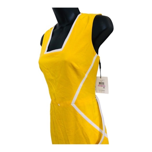 Calvin klein yellow white color block square neck belted sheath dress size 6 new - Picture 5 of 16